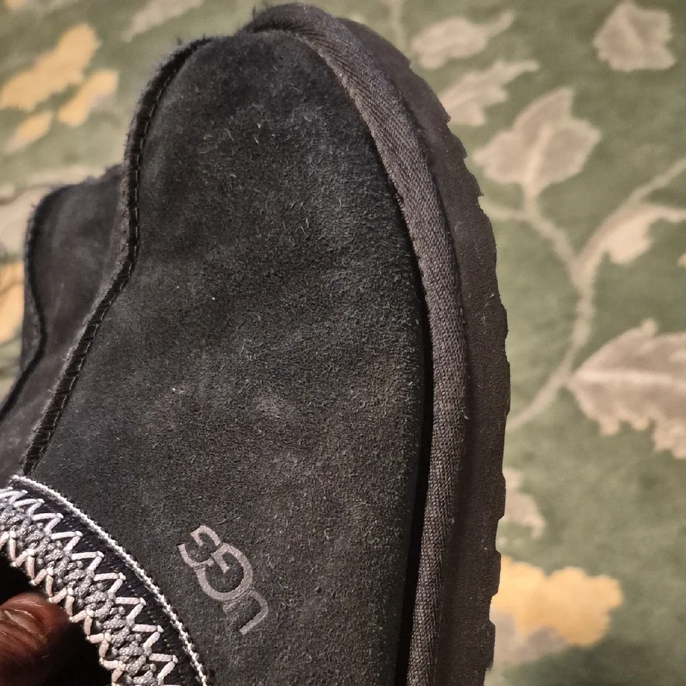 UGG Black Suede Slip-Ons with White Trim